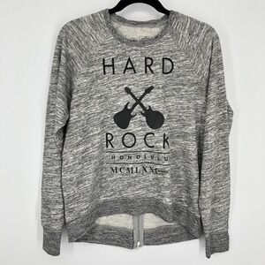 Hard Rock Honolulu Womens Sweatshirt Size Large Gray‎ Pullover Zip Back Guitars